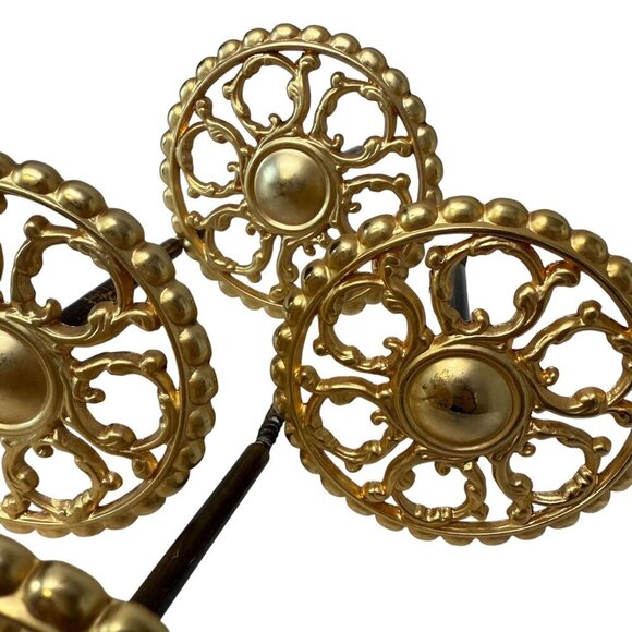 Drapery Tie Backs WTW Set of 4 Rosettes Goldtone Metal Brass Curtain Accessory - Picture 7 of 9